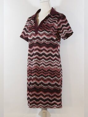 Cato Womens Burgundy Pink Chevron Zigzag Print Polo Minidress NWT